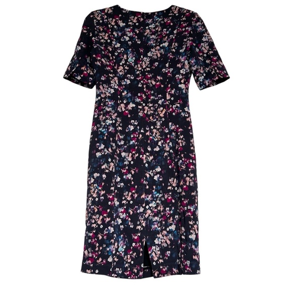 LK Bennett Polena Floral Dress Women's Size 4 Black Sheath Lined Career Workwear - Picture 2 of 5